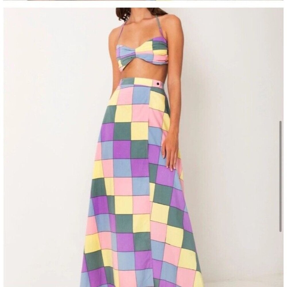 Pastel Check Maxi Skirt - Multicolor